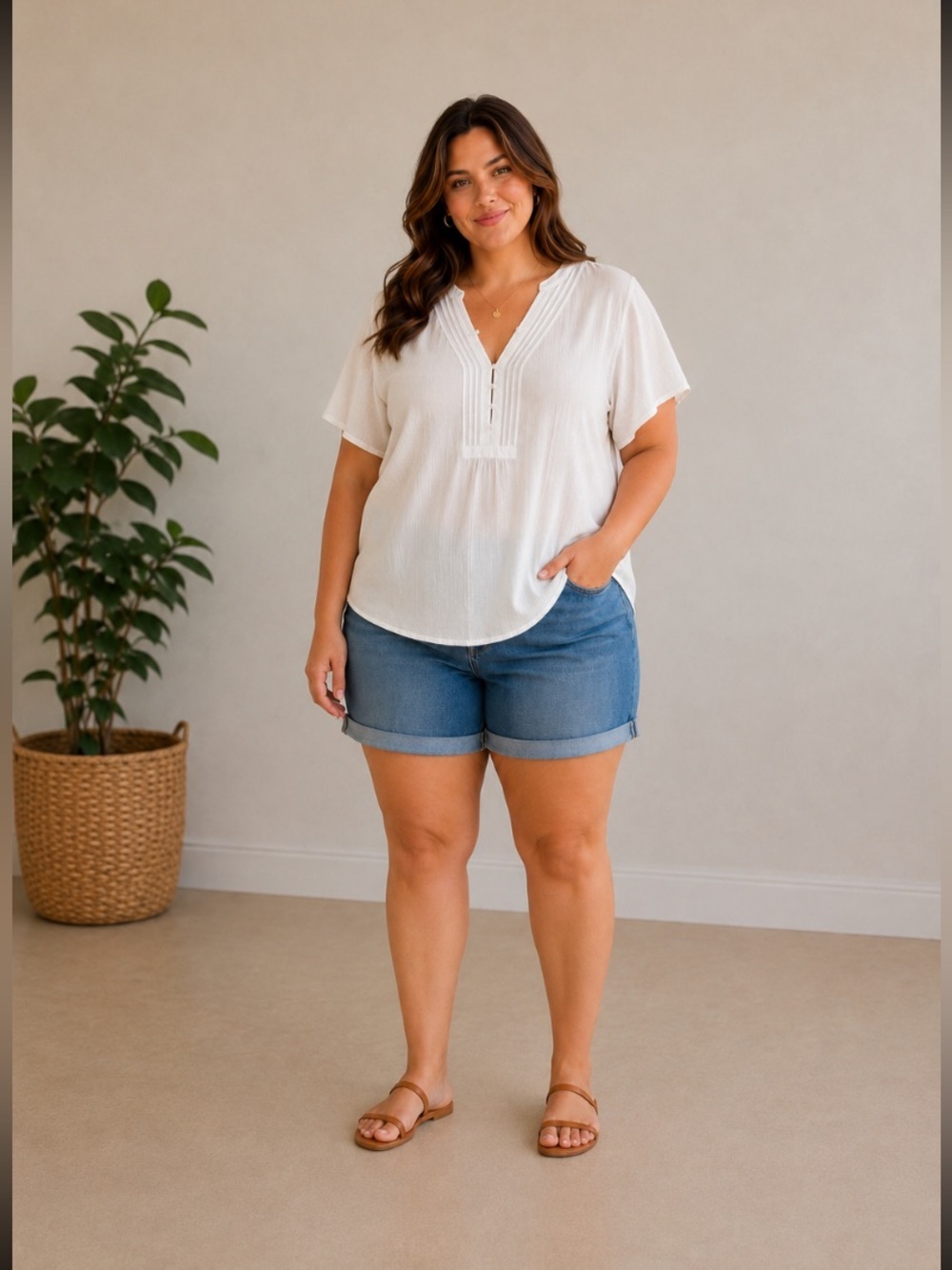Soft by Avenue Sheer Top V-Neck with Buttons Lightweight Size 14/16 Feminine